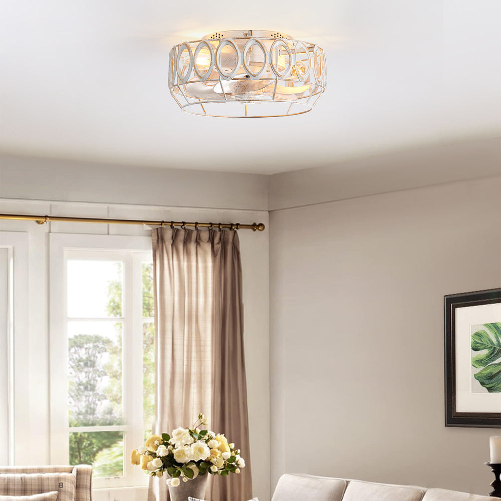 12.5-inch Flush Mount Caged Ceiling Fan with Lights Low Profile Industrial Enclosed Ceiling Fan with Remote