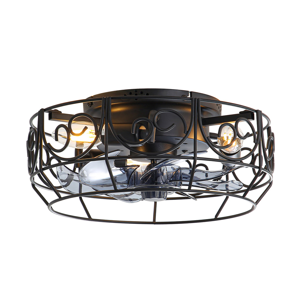 12.5 Inch Caged Ceiling fans with Lights, Bladeless Farmhouse Fandelier Ceiling Fan with Remote, Enclosed Small Ceiling Fan for Bedroom Kitchen