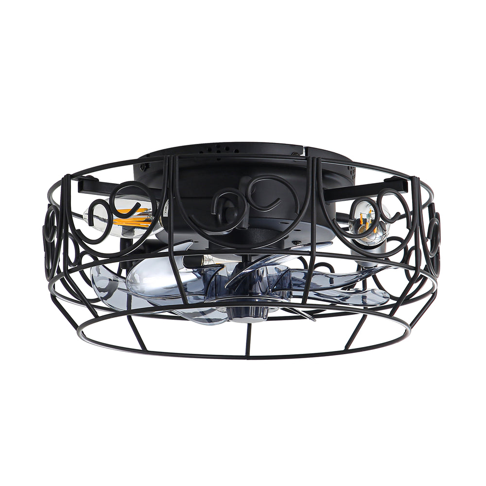 12.5 Inch Caged Ceiling fans with Lights, Bladeless Farmhouse Fandelier Ceiling Fan with Remote, Enclosed Small Ceiling Fan for Bedroom Kitchen