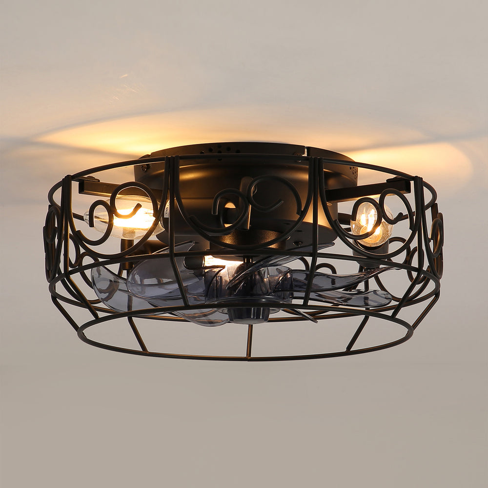 12.5 Inch Caged Ceiling fans with Lights, Bladeless Farmhouse Fandelier Ceiling Fan with Remote, Enclosed Small Ceiling Fan for Bedroom Kitchen