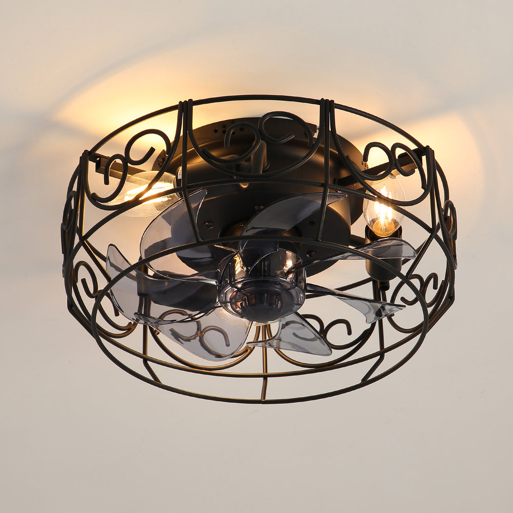 12.5 Inch Caged Ceiling fans with Lights, Bladeless Farmhouse Fandelier Ceiling Fan with Remote, Enclosed Small Ceiling Fan for Bedroom Kitchen