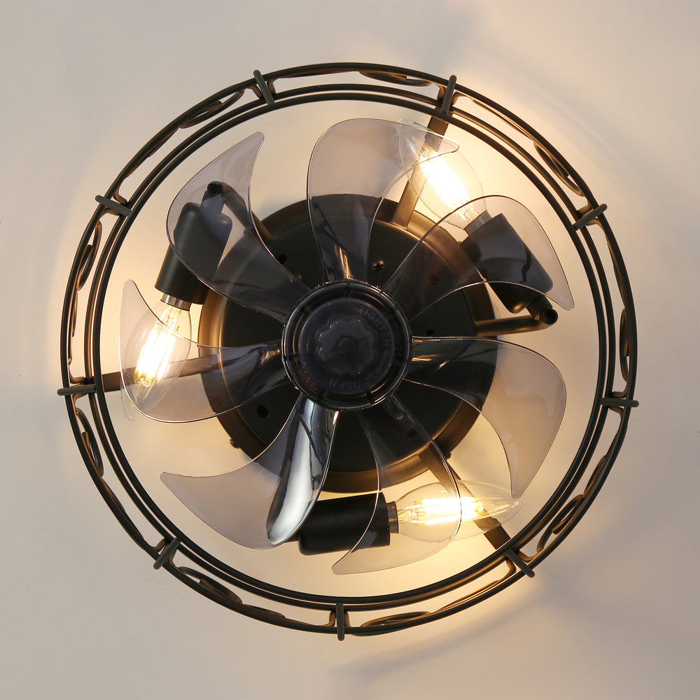 12.5 Inch Caged Ceiling fans with Lights, Bladeless Farmhouse Fandelier Ceiling Fan with Remote, Enclosed Small Ceiling Fan for Bedroom Kitchen