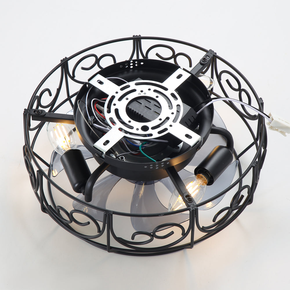 12.5 Inch Caged Ceiling fans with Lights, Bladeless Farmhouse Fandelier Ceiling Fan with Remote, Enclosed Small Ceiling Fan for Bedroom Kitchen