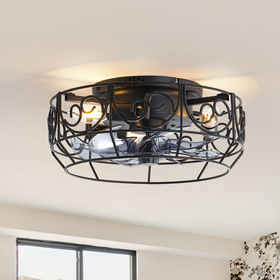12.5 Inch Caged Ceiling fans with Lights, Bladeless Farmhouse Fandelier Ceiling Fan with Remote, Enclosed Small Ceiling Fan for Bedroom Kitchen