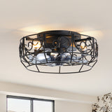 12.5 Inch Caged Ceiling fans with Lights, Bladeless Farmhouse Fandelier Ceiling Fan with Remote, Enclosed Small Ceiling Fan for Bedroom Kitchen