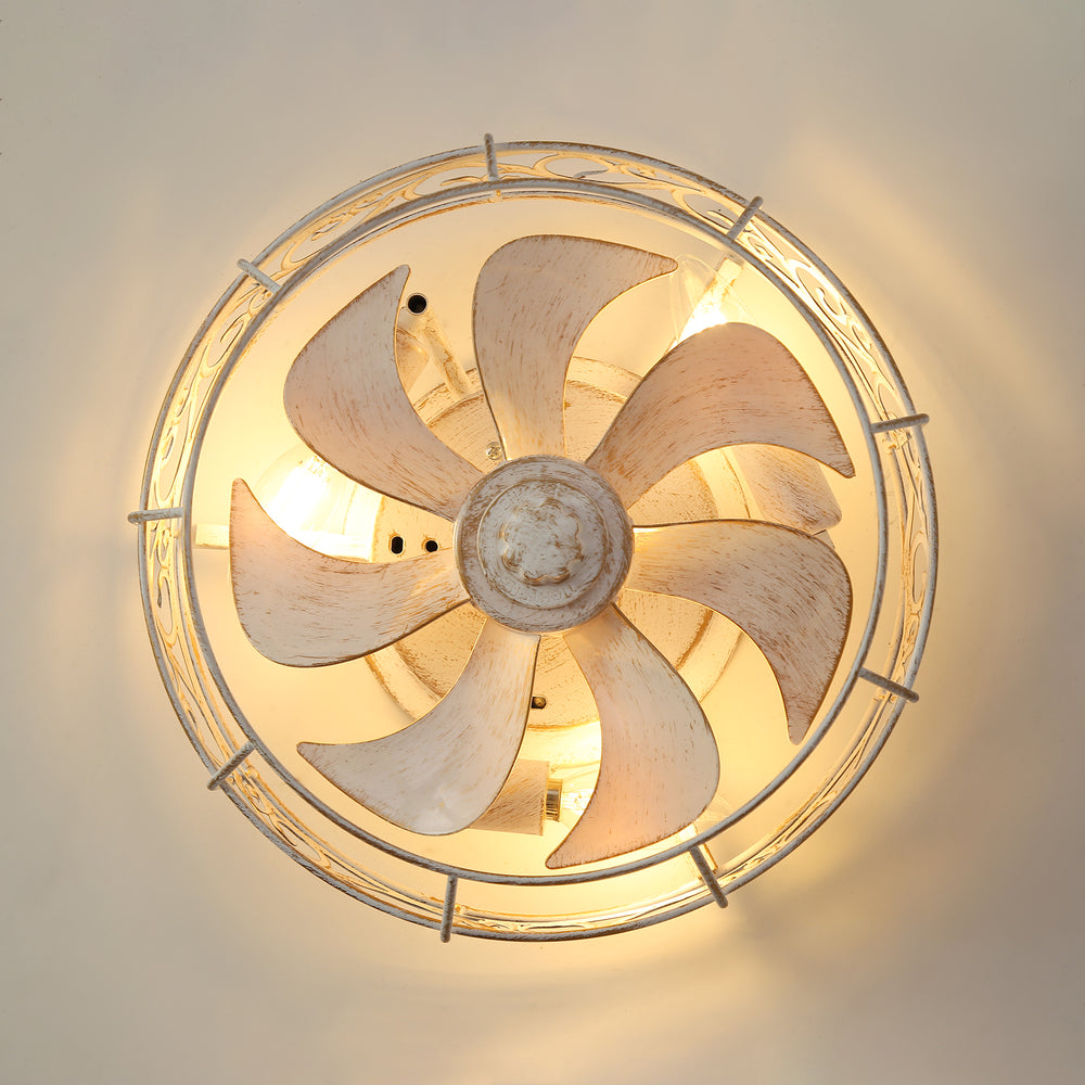 12.5 Inch Caged Ceiling Fans With Lights and Remote, Flush Mount Bladeless Low Profile, Small Farmhouse Industrial Enclosed Ceiling Fan For Bedroom, Kitchen, Indoor