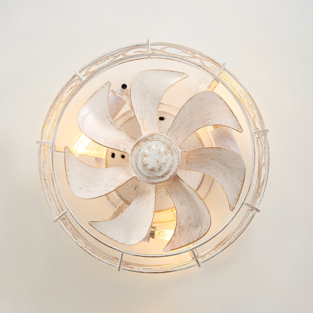 12.5 Inch Caged Ceiling Fans With Lights and Remote, Flush Mount Bladeless Low Profile, Small Farmhouse Industrial Enclosed Ceiling Fan For Bedroom, Kitchen, Indoor