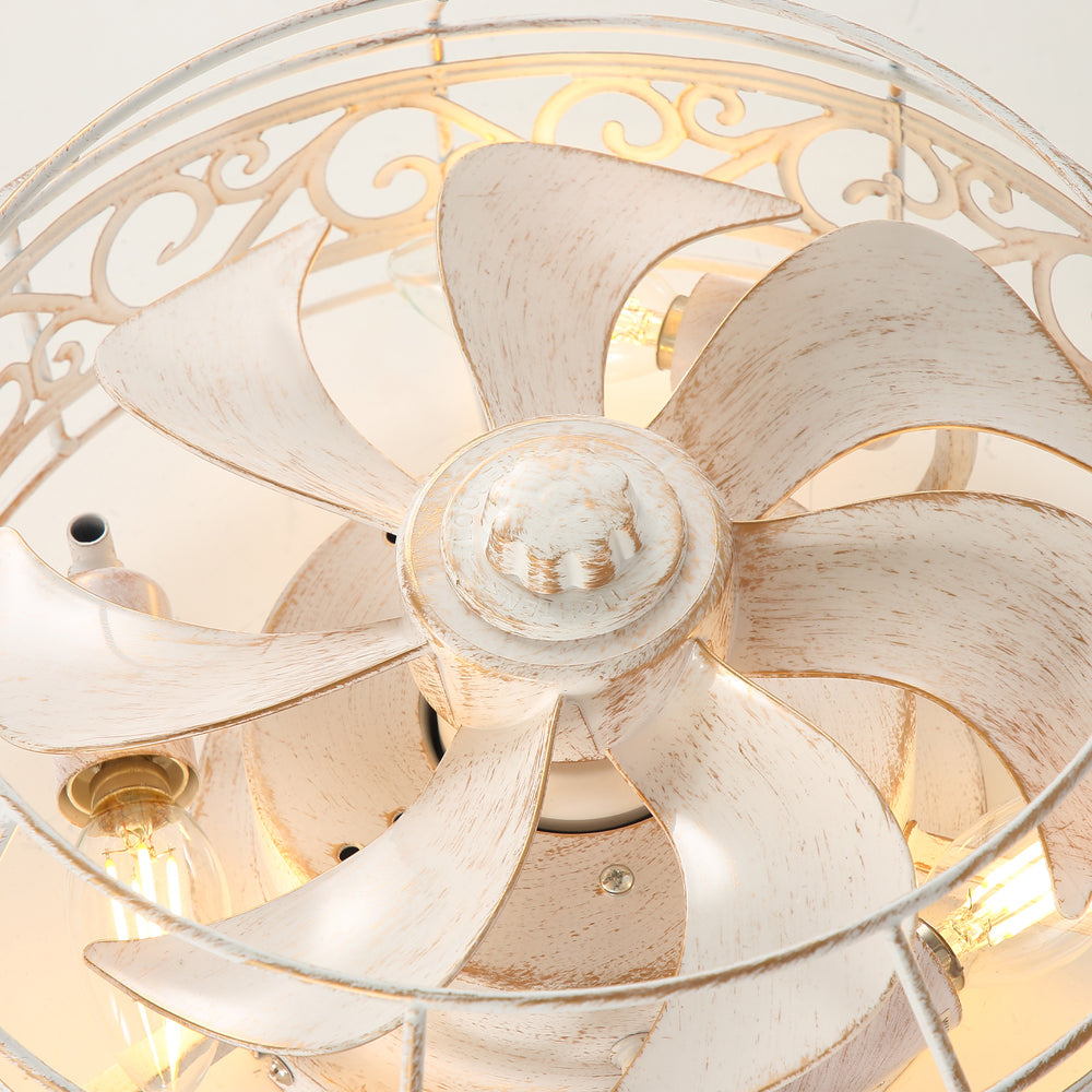 12.5 Inch Caged Ceiling Fans With Lights and Remote, Flush Mount Bladeless Low Profile, Small Farmhouse Industrial Enclosed Ceiling Fan For Bedroom, Kitchen, Indoor