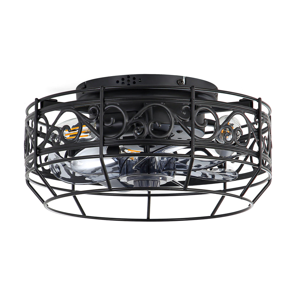 12.5 Inch Caged Ceiling Fans With Lights and Remote, Flush Mount Bladeless Low Profile, Small Farmhouse Industrial Enclosed Ceiling Fan For Bedroom, Kitchen, Indoor