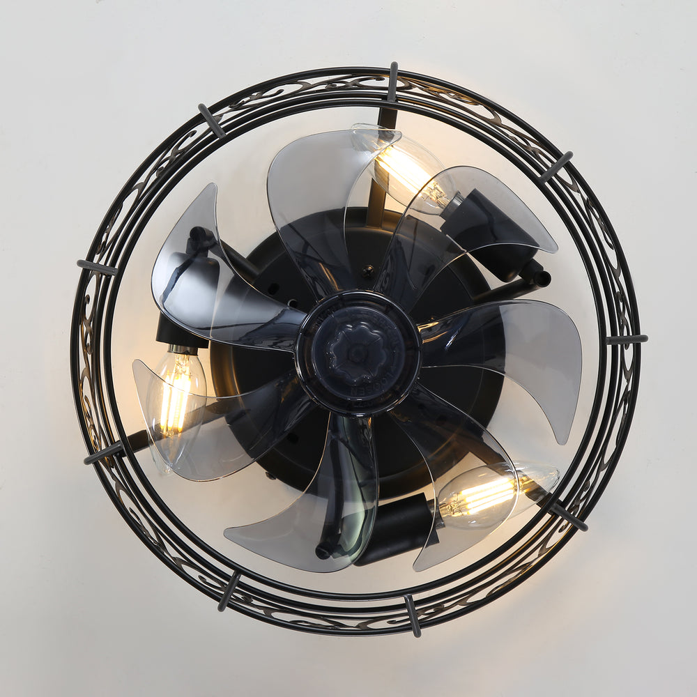 12.5 Inch Caged Ceiling Fans With Lights and Remote, Flush Mount Bladeless Low Profile, Small Farmhouse Industrial Enclosed Ceiling Fan For Bedroom, Kitchen, Indoor