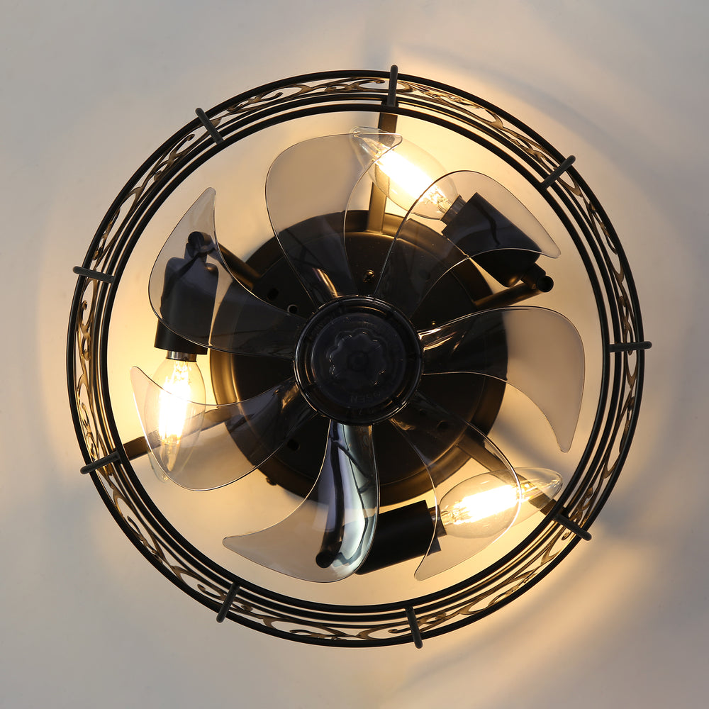 12.5 Inch Caged Ceiling Fans With Lights and Remote, Flush Mount Bladeless Low Profile, Small Farmhouse Industrial Enclosed Ceiling Fan For Bedroom, Kitchen, Indoor