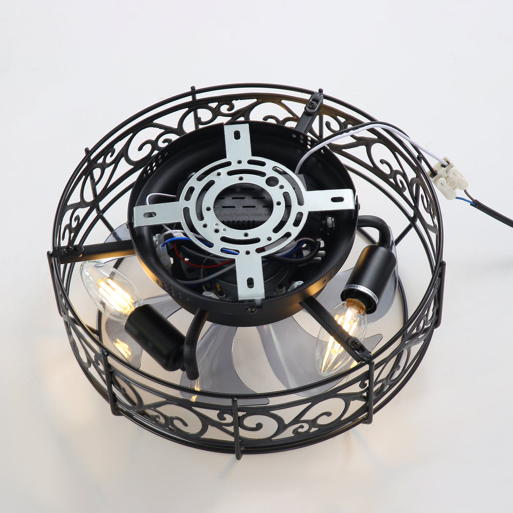 12.5 Inch Caged Ceiling Fans With Lights and Remote, Flush Mount Bladeless Low Profile, Small Farmhouse Industrial Enclosed Ceiling Fan For Bedroom, Kitchen, Indoor