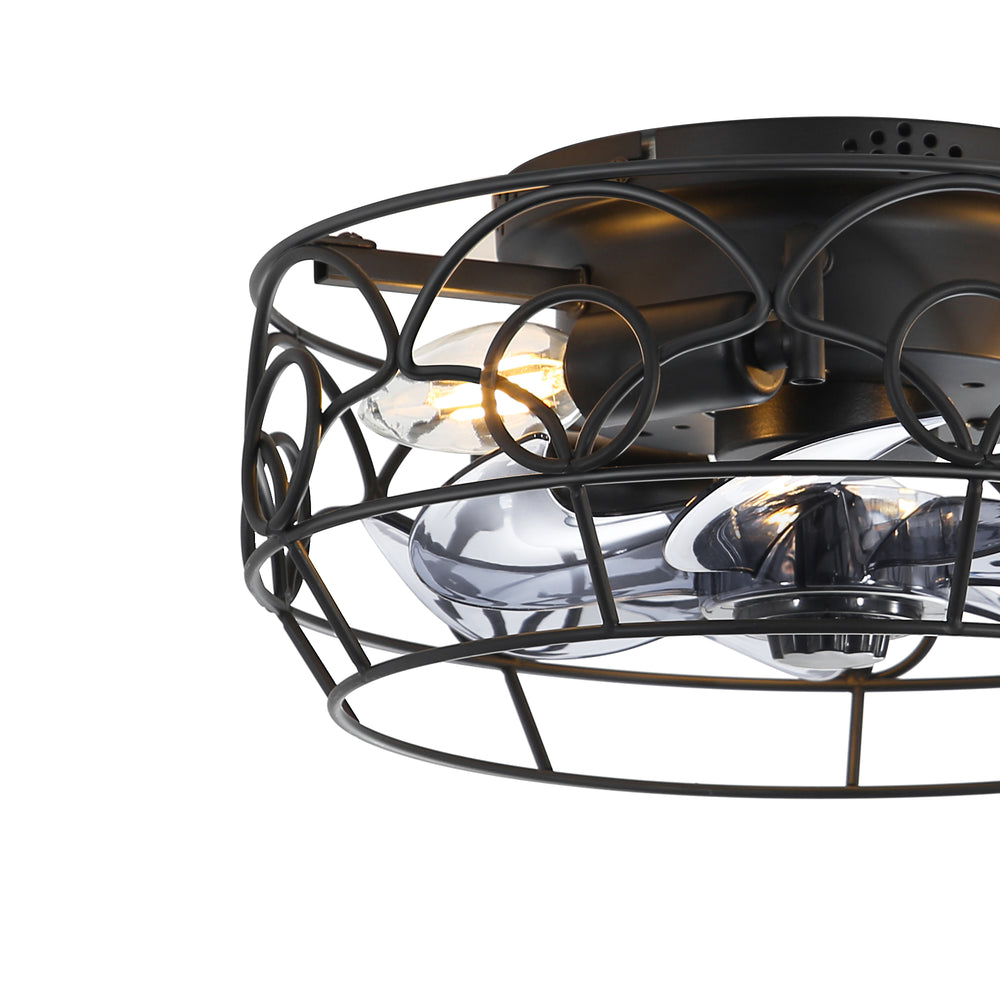 12.5-Inch 7-Blade Flush Mount Caged Ceiling Fan with Remote Light