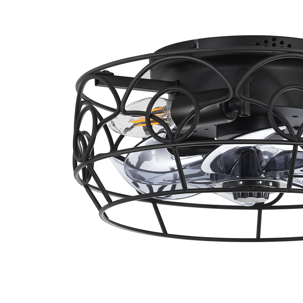 12.5-Inch 7-Blade Flush Mount Caged Ceiling Fan with Remote Light