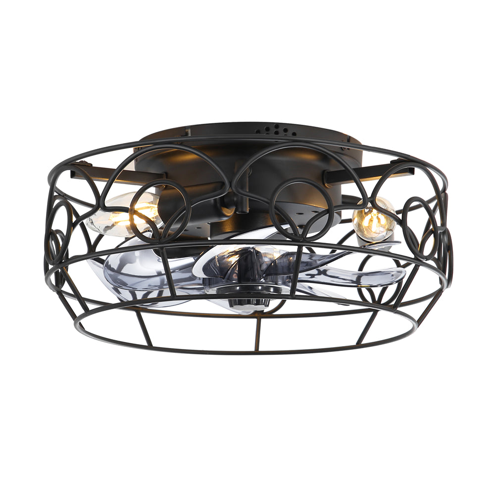 12.5-Inch 7-Blade Flush Mount Caged Ceiling Fan with Remote Light