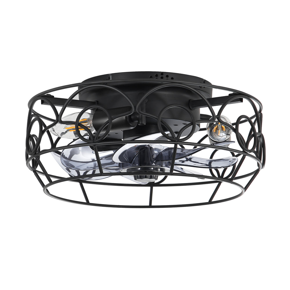 12.5-Inch 7-Blade Flush Mount Caged Ceiling Fan with Remote Light