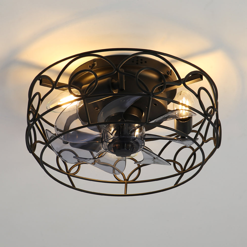12.5-Inch 7-Blade Flush Mount Caged Ceiling Fan with Remote Light