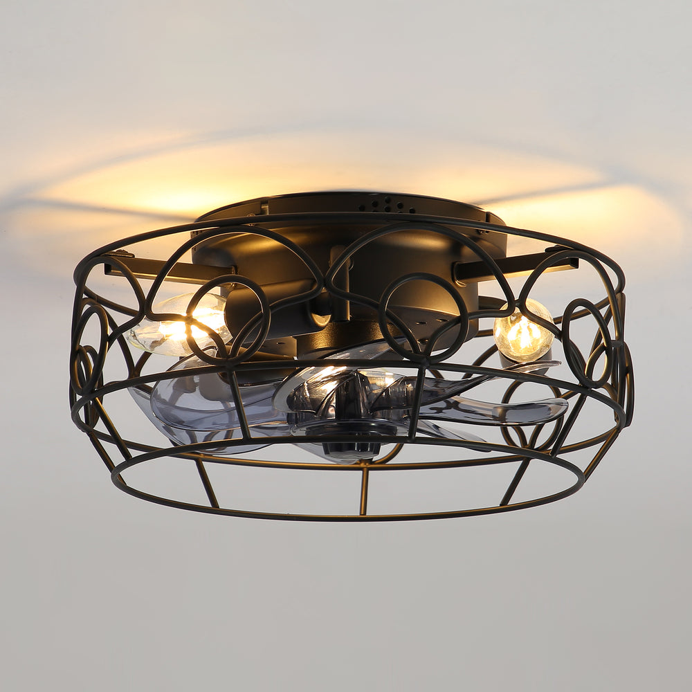 12.5-Inch 7-Blade Flush Mount Caged Ceiling Fan with Remote Light