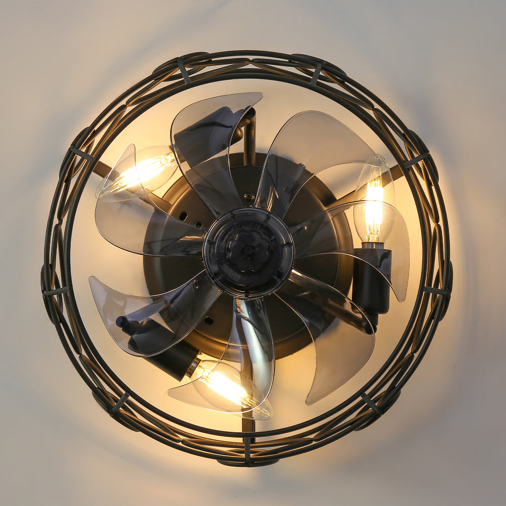 12.5-Inch 7-Blade Flush Mount Caged Ceiling Fan with Remote Light