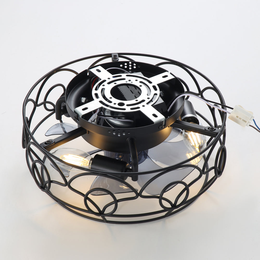 12.5-Inch 7-Blade Flush Mount Caged Ceiling Fan with Remote Light