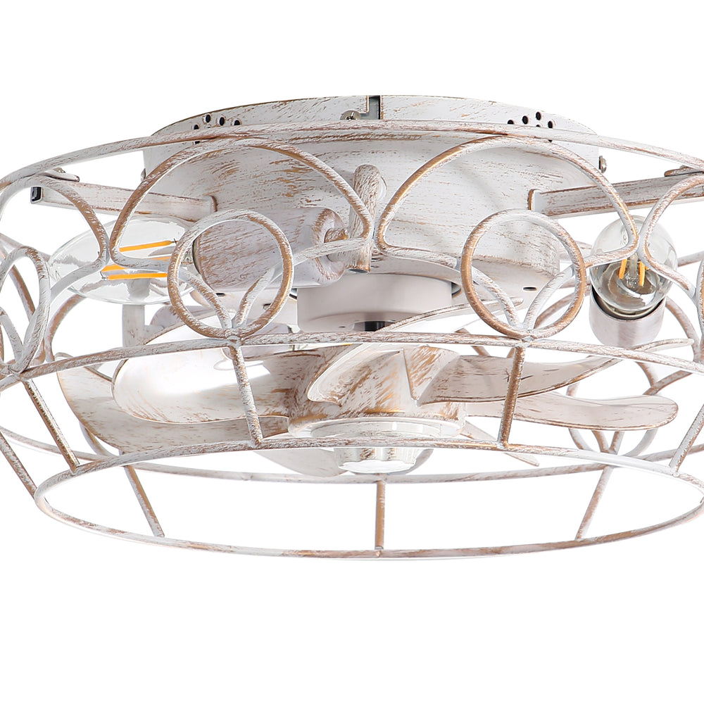 12.5-Inch 7-Blade Flush Mount Caged Ceiling Fan with Remote Light