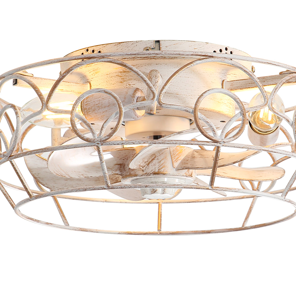 12.5-Inch 7-Blade Flush Mount Caged Ceiling Fan with Remote Light