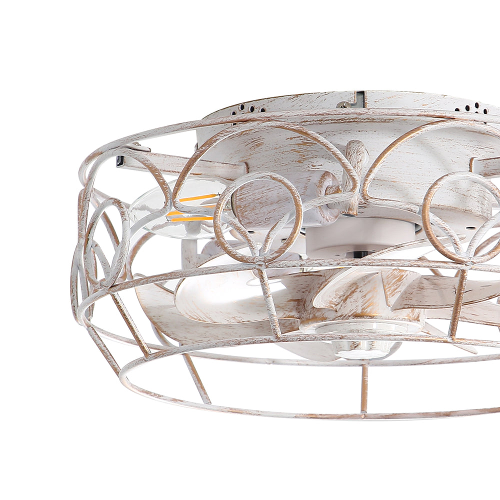 12.5-Inch 7-Blade Flush Mount Caged Ceiling Fan with Remote Light