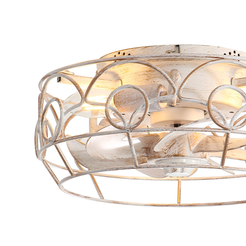 12.5-Inch 7-Blade Flush Mount Caged Ceiling Fan with Remote Light