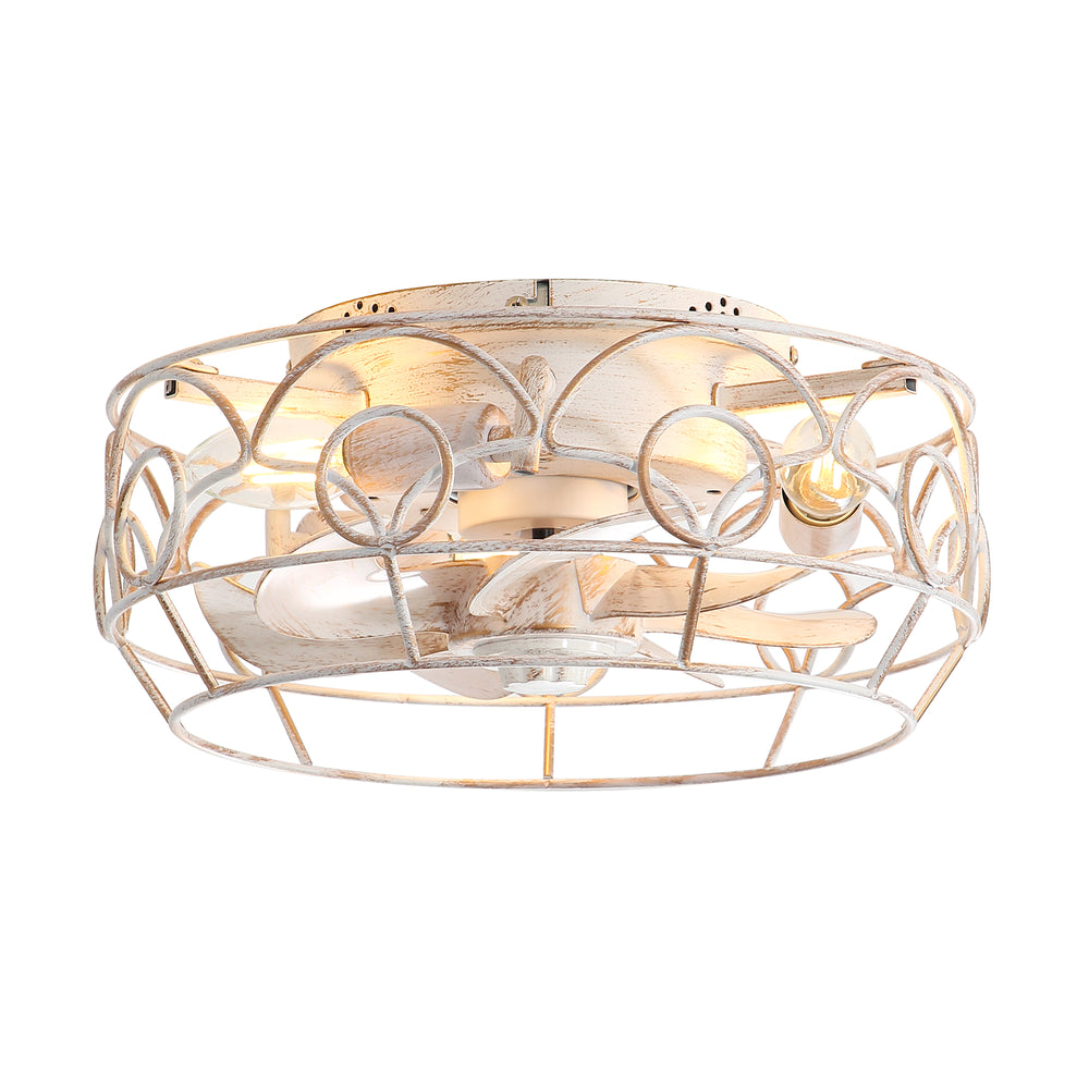 12.5-Inch 7-Blade Flush Mount Caged Ceiling Fan with Remote Light