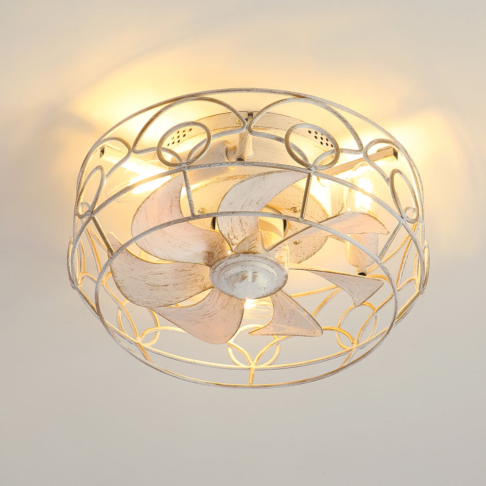 12.5-Inch 7-Blade Flush Mount Caged Ceiling Fan with Remote Light