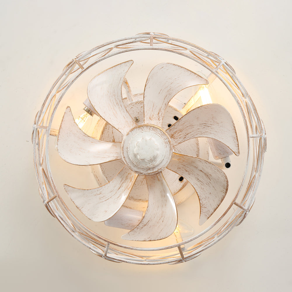 12.5-Inch 7-Blade Flush Mount Caged Ceiling Fan with Remote Light