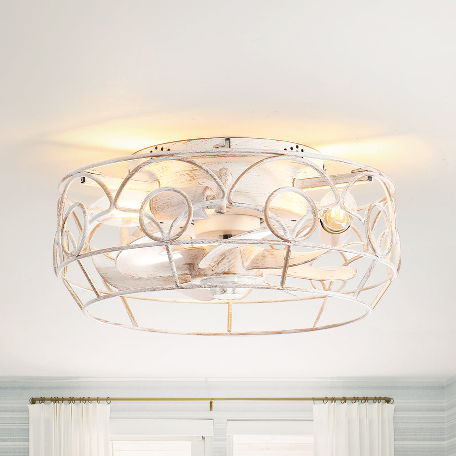 12.5-Inch 7-Blade Flush Mount Caged Ceiling Fan with Remote Light