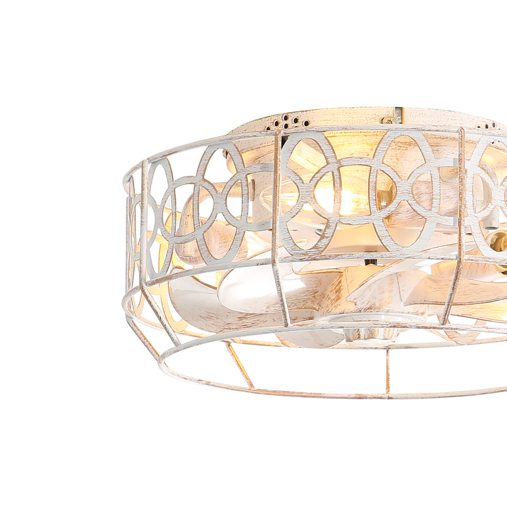 12.5-in Vintage Distressed White Caged Ceiling Fan with Remote Light(7-Blade)