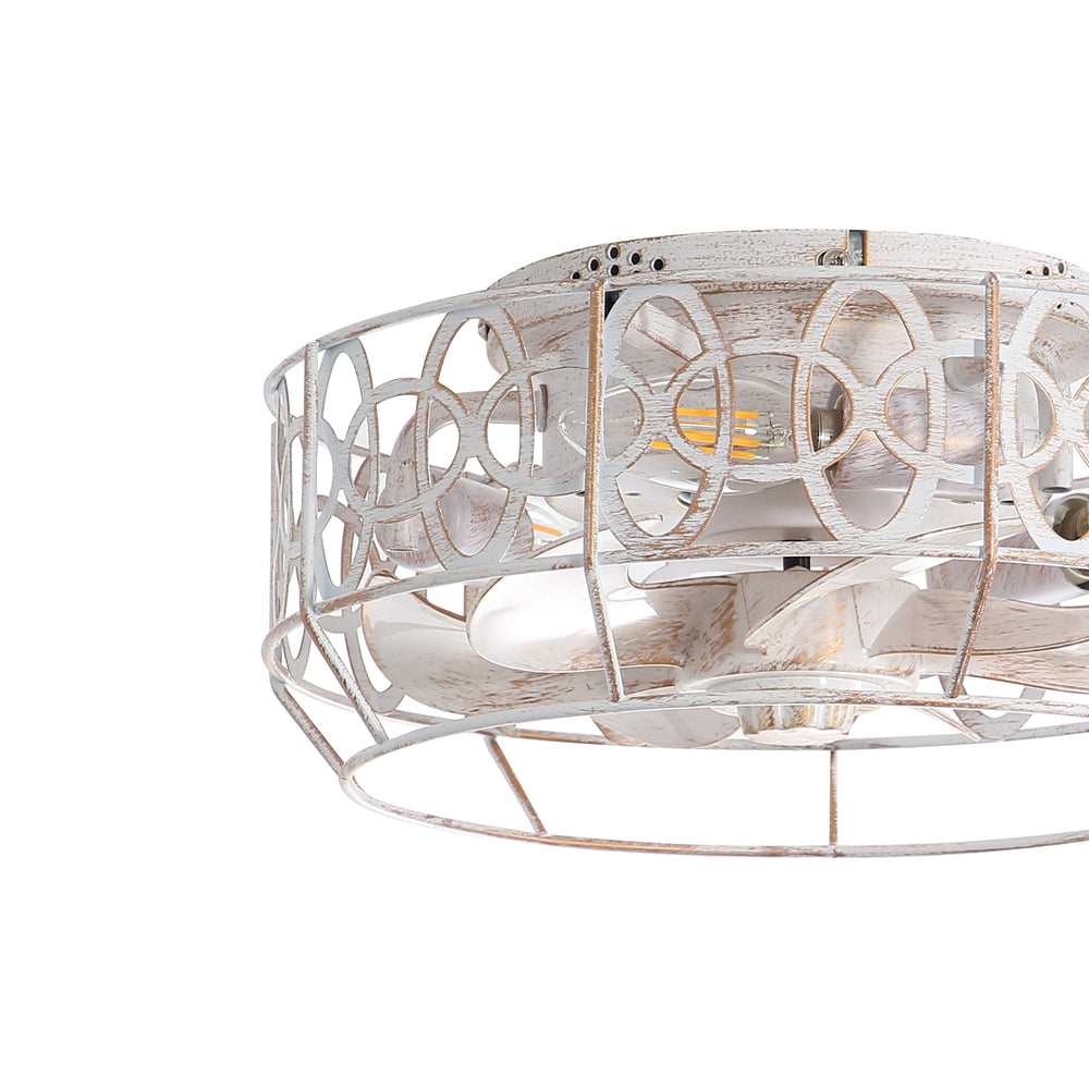 12.5-in Vintage Distressed White Caged Ceiling Fan with Remote Light(7-Blade)