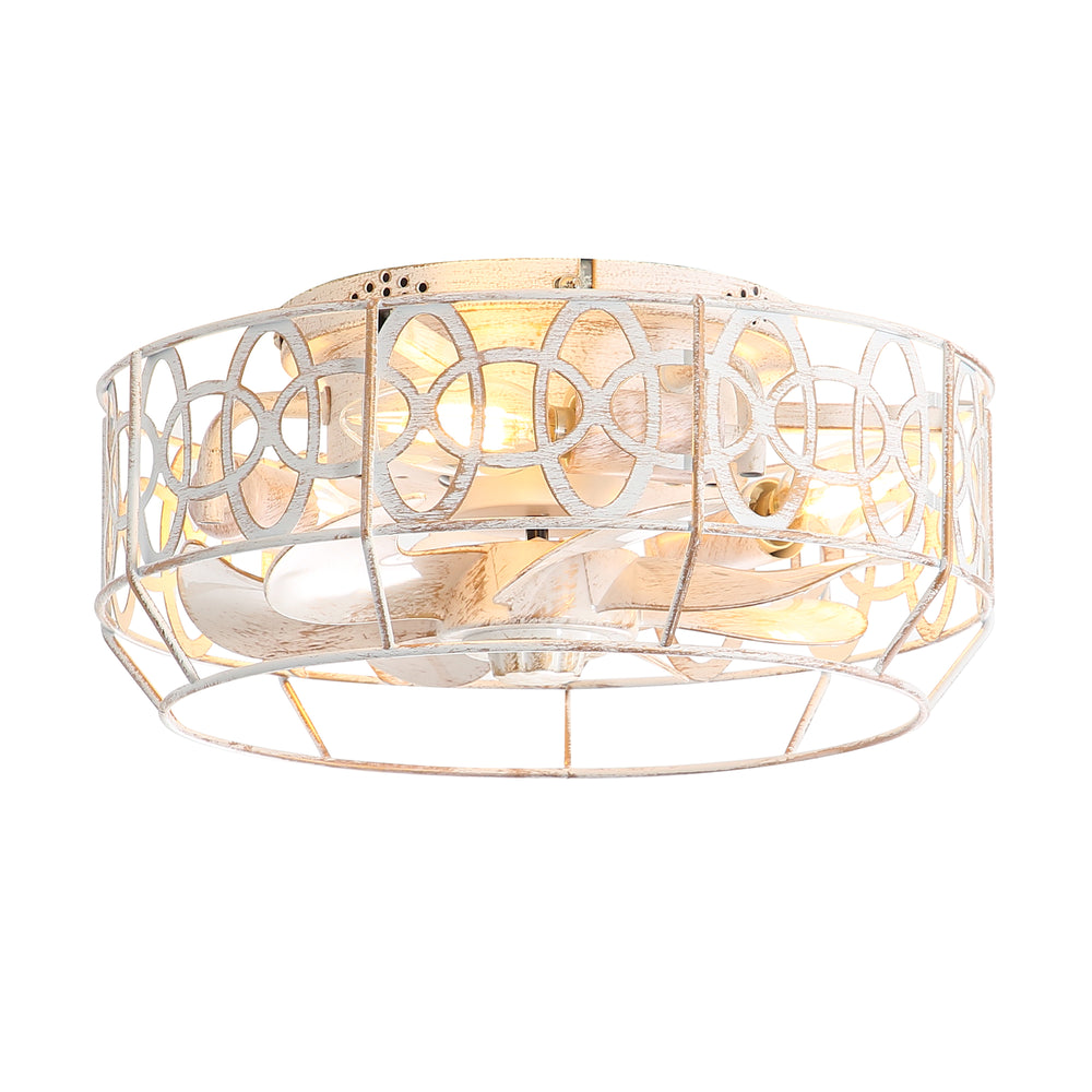 12.5-in Vintage Distressed White Caged Ceiling Fan with Remote Light(7-Blade)