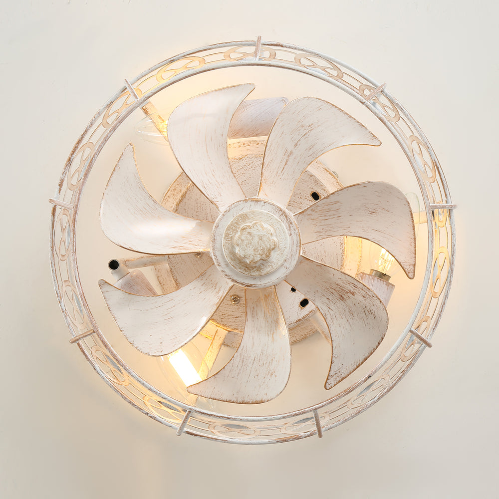12.5-in Vintage Distressed White Caged Ceiling Fan with Remote Light(7-Blade)