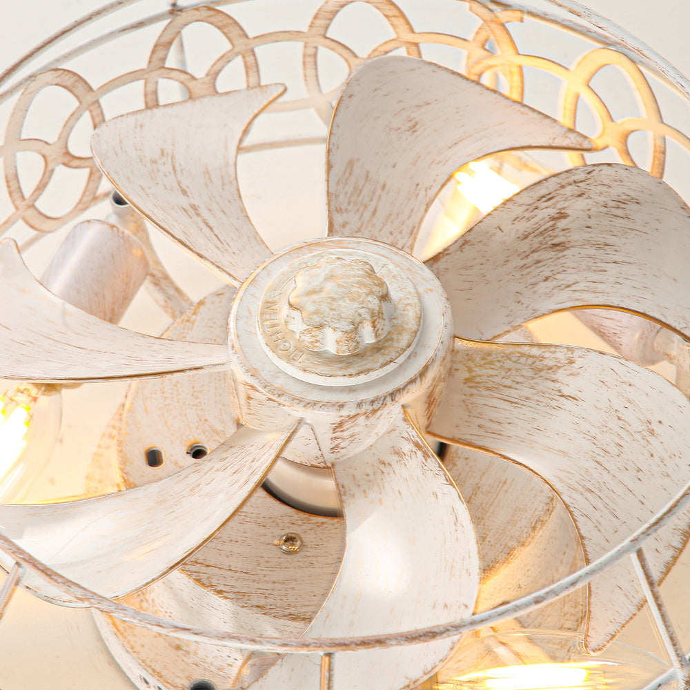 12.5-in Vintage Distressed White Caged Ceiling Fan with Remote Light(7-Blade)