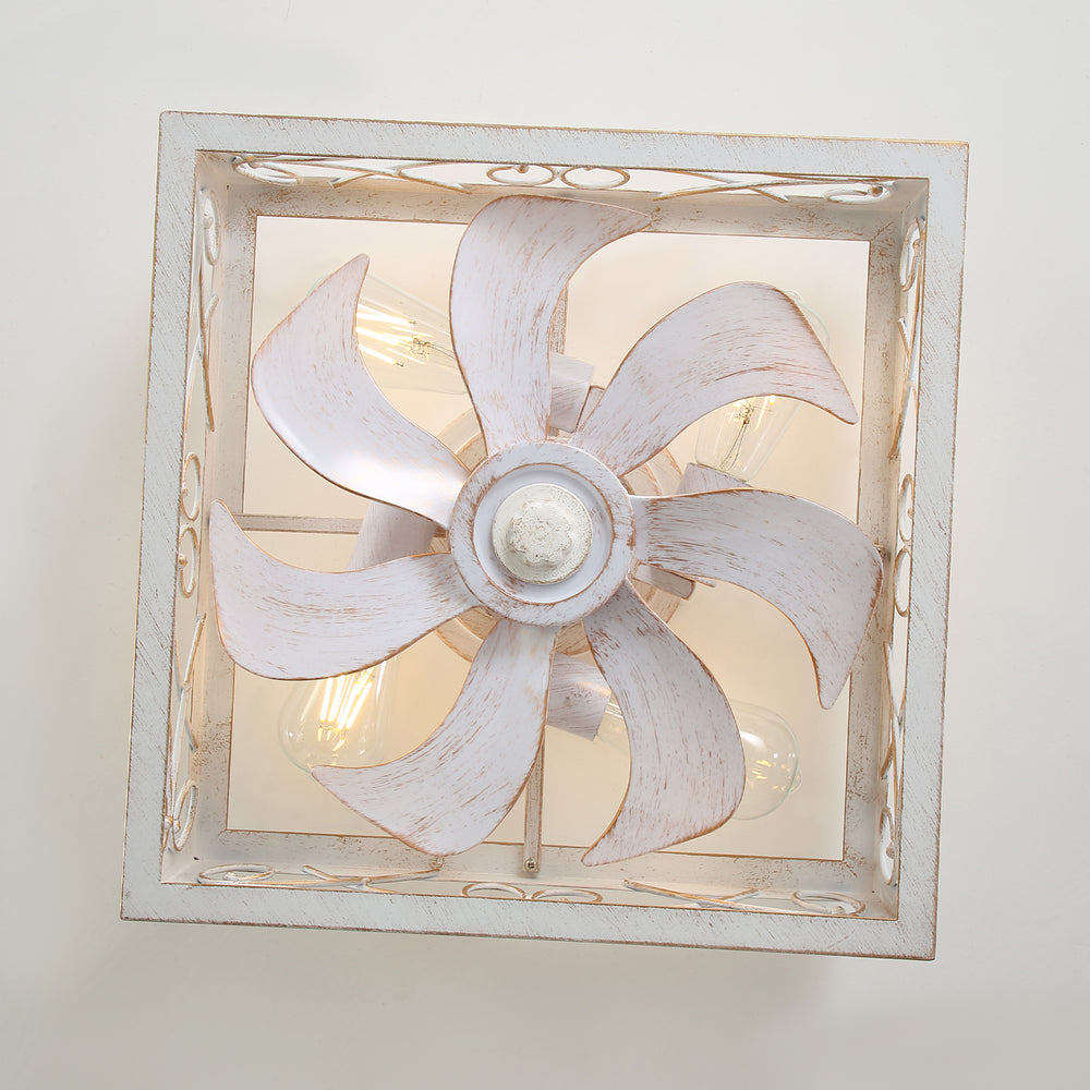 15.7 inch Caged Flush Mount Ceiling Fans with Lights and Remote, Modern Square Low Profile Ceiling Fan, Small Farmhouse Bladeless Ceiling Fan for Bedroom, Kitchen, Indoor