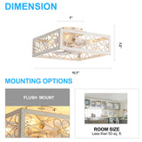 15.7 inch Caged Flush Mount Ceiling Fans with Lights and Remote, Modern Square Low Profile Ceiling Fan, Small Farmhouse Bladeless Ceiling Fan for Bedroom, Kitchen, Indoor