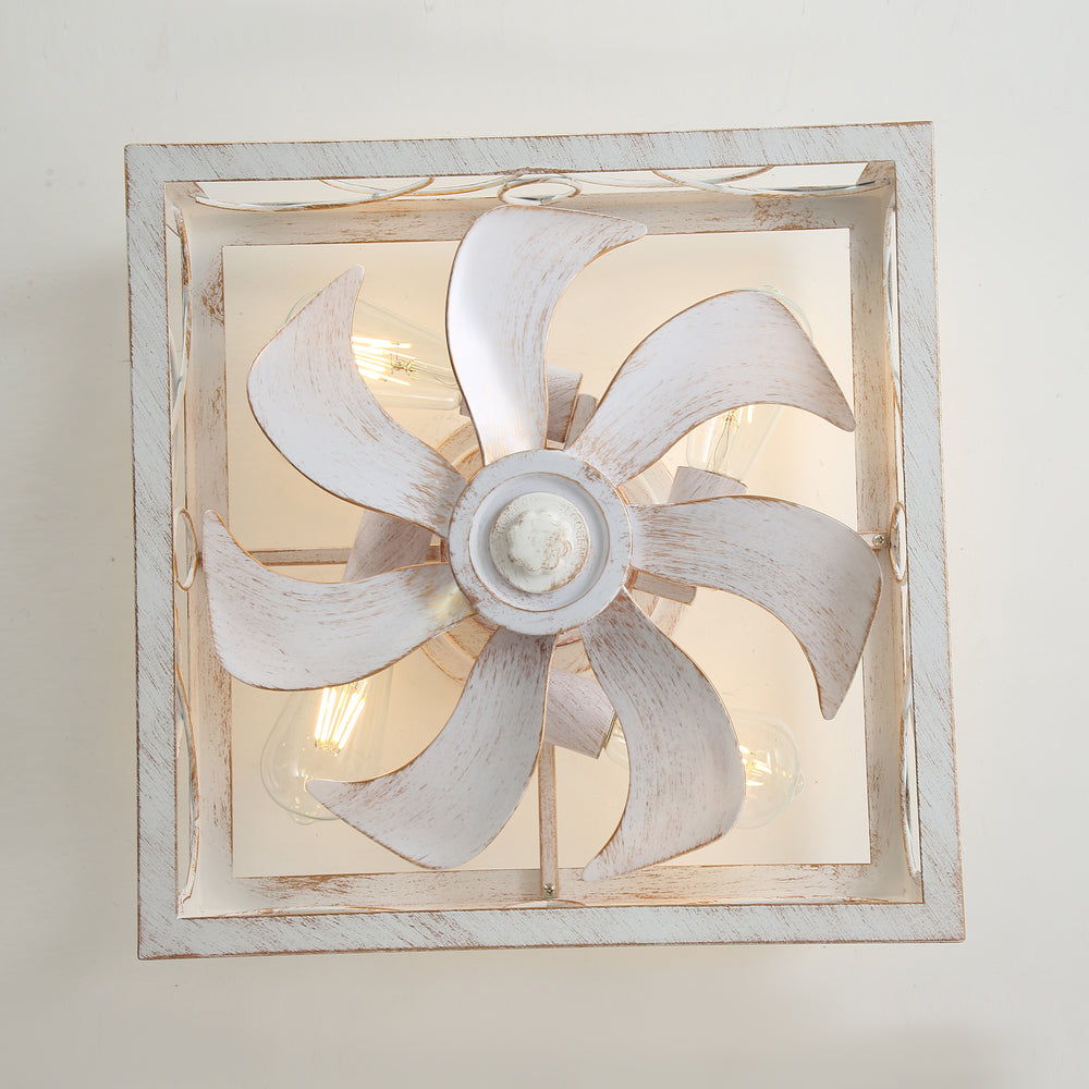 15.8 inch Caged Flush Mount Ceiling Fans with Lights and Remote, Modern Square Low Profile Ceiling Fan, Small Farmhouse Bladeless Ceiling Fan for Bedroom, Kitchen, Indoor