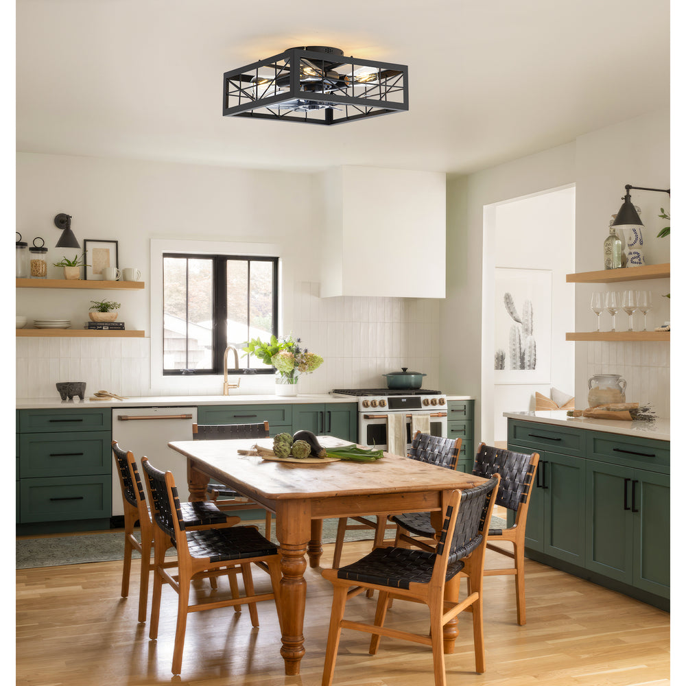 15.8 inch Caged Flush Mount Ceiling Fans with Lights and Remote, Modern Square Low Profile Ceiling Fan, Small Farmhouse Bladeless Ceiling Fan for Bedroom, Kitchen, Indoor
