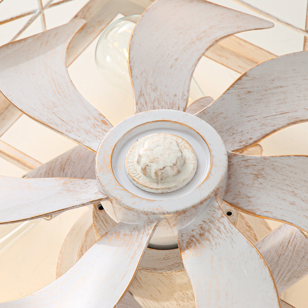 15.8 inch Caged Flush Mount Ceiling Fans with Lights and Remote, Modern Square Low Profile Ceiling Fan, Small Farmhouse Bladeless Ceiling Fan for Bedroom, Kitchen, Indoor
