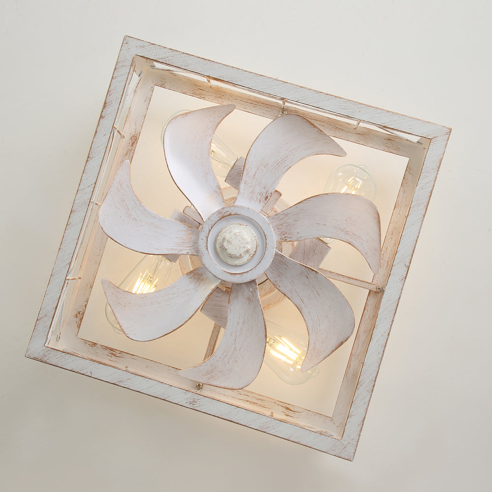 15.8 inch Caged Flush Mount Ceiling Fans with Lights and Remote, Modern Square Low Profile Ceiling Fan, Small Farmhouse Bladeless Ceiling Fan for Bedroom, Kitchen, Indoor