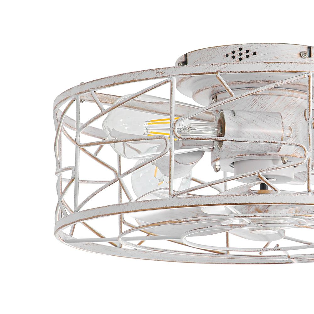 16.5-in Vintage Distressed White  Flush Mount Caged Ceiling Fan with Remote and Light