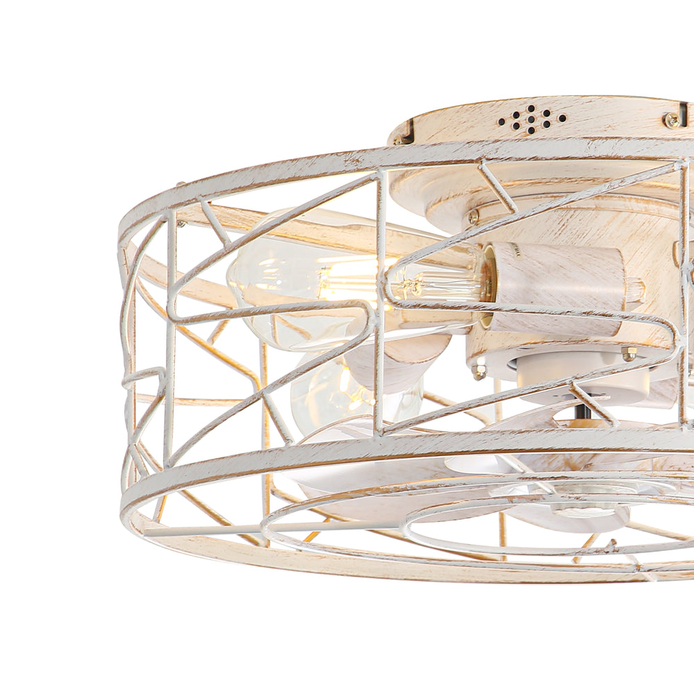 16.5-in Vintage Distressed White  Flush Mount Caged Ceiling Fan with Remote and Light