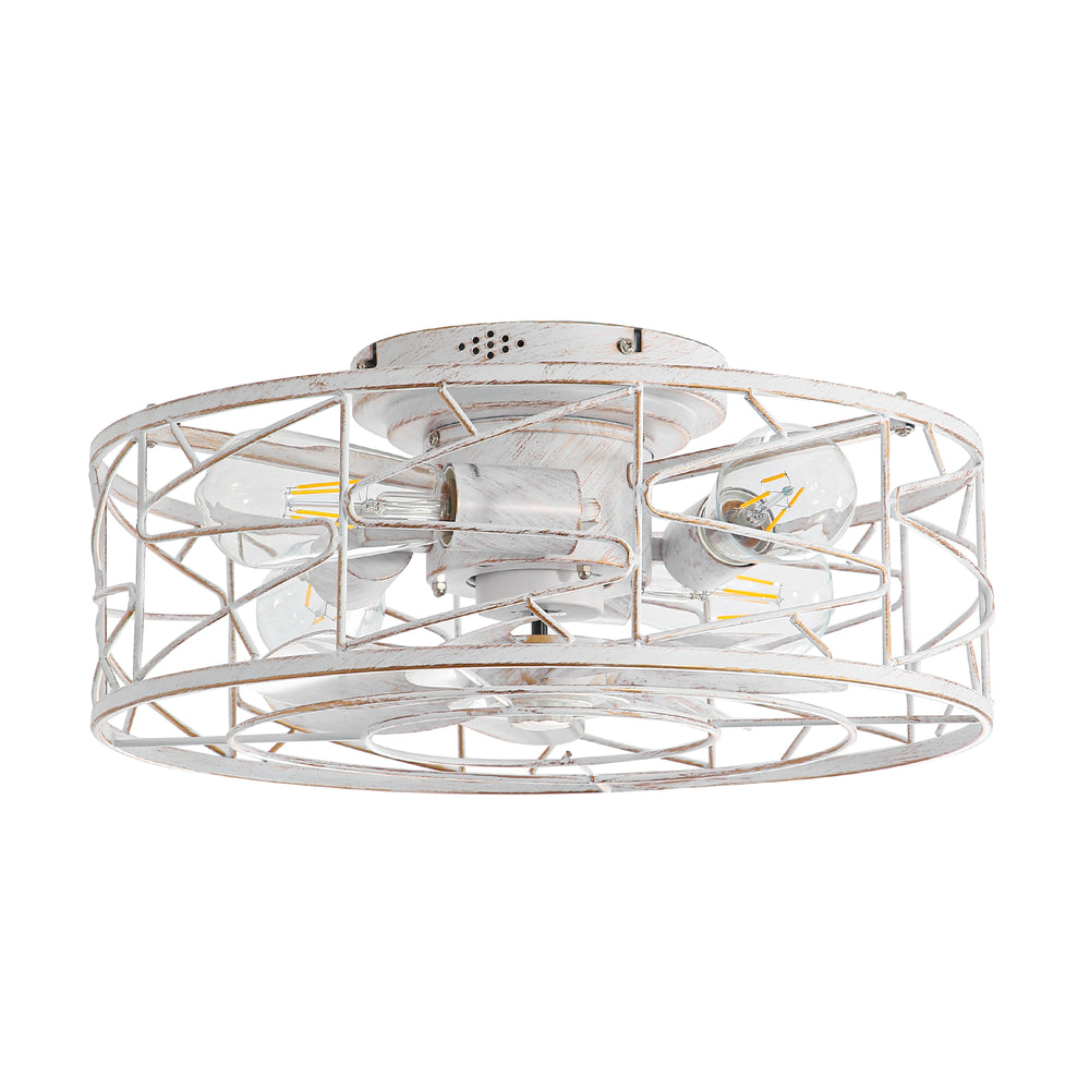 16.5-in Vintage Distressed White  Flush Mount Caged Ceiling Fan with Remote and Light