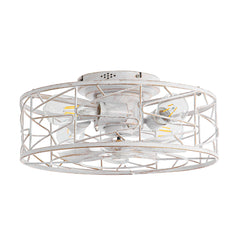 16.5in Vintage Distressed White  Caged Ceiling Fan with Remote Light