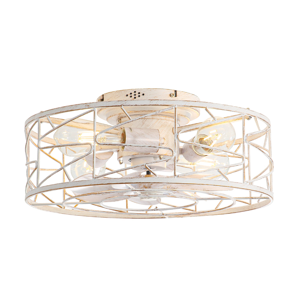 16.5-in Vintage Distressed White  Flush Mount Caged Ceiling Fan with Remote and Light