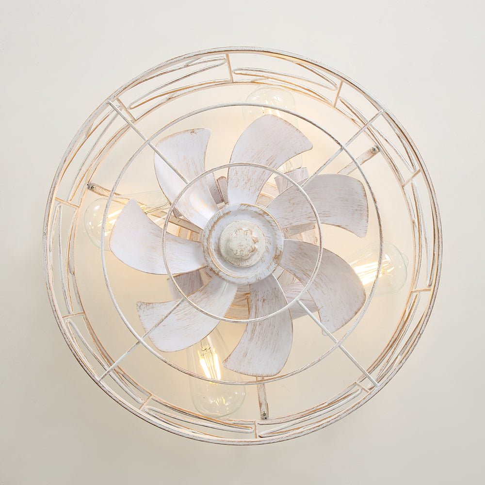 16.5-in Vintage Distressed White  Flush Mount Caged Ceiling Fan with Remote and Light