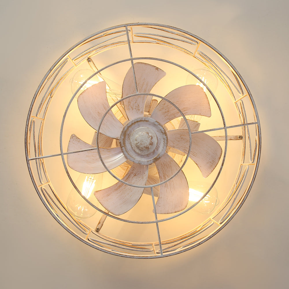 16.5-in Vintage Distressed White  Flush Mount Caged Ceiling Fan with Remote and Light